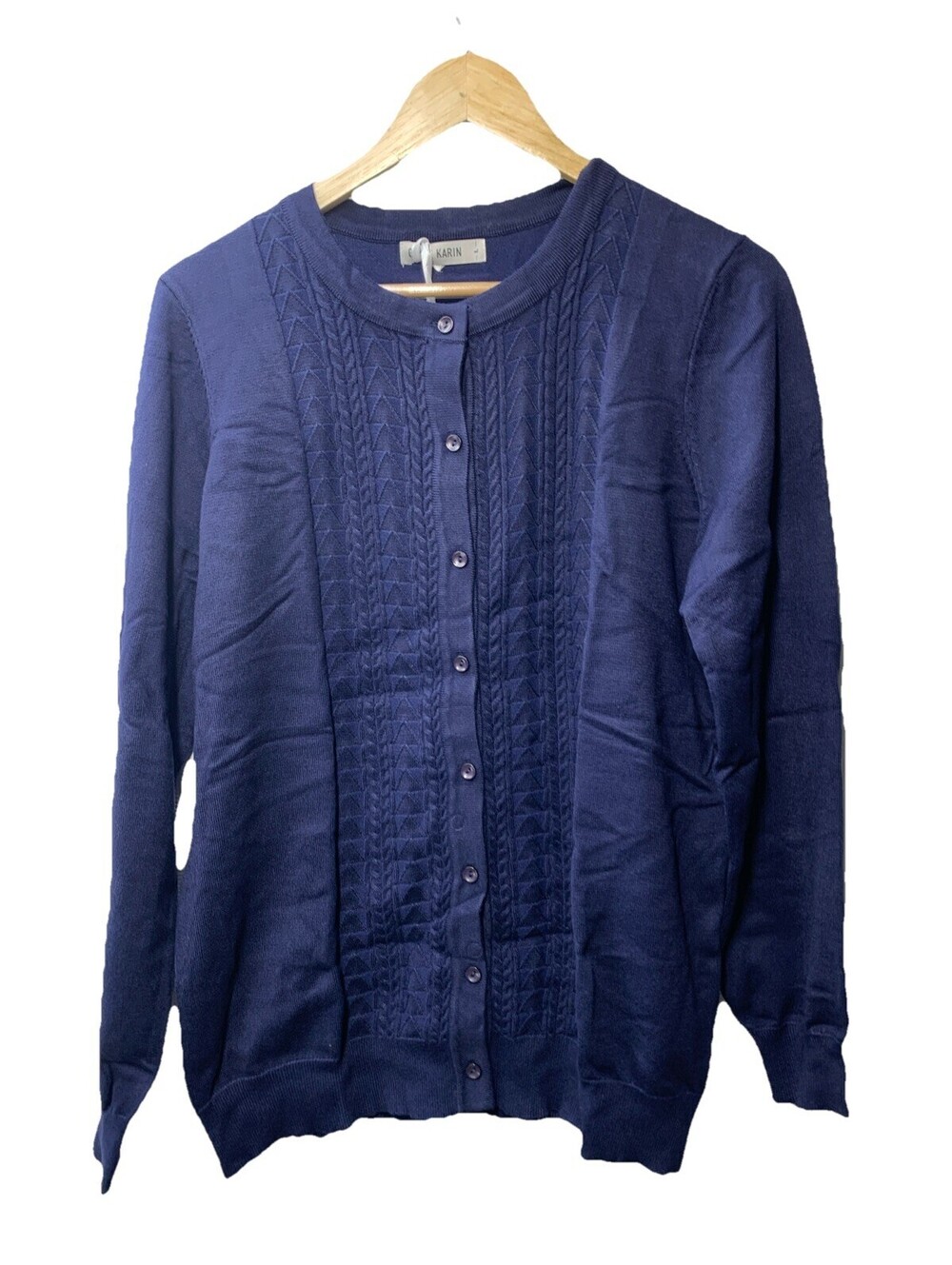 GRACE KARIN Women's Long Sleeve Button Up Cable Knit Cardigan Size L Navy Blue